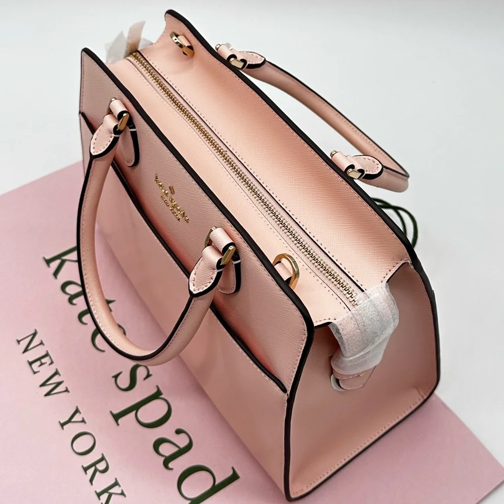 Kate Spade Madison Printed Medium Satchel Bag Conch Pink - Picture 6 of 13